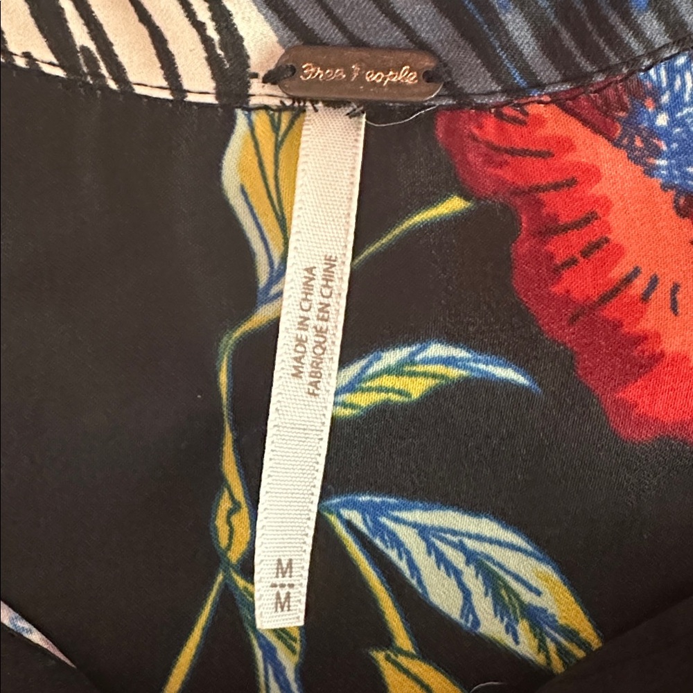 Free People Silky Nights Floral birds whimsical Black M oversized hi lo blouse - Picture 10 of 11